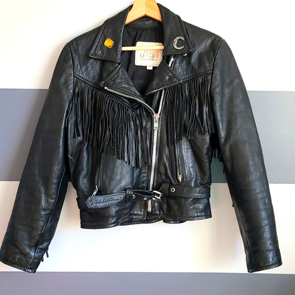 Vintage Black Leather Motorcycle Jacket